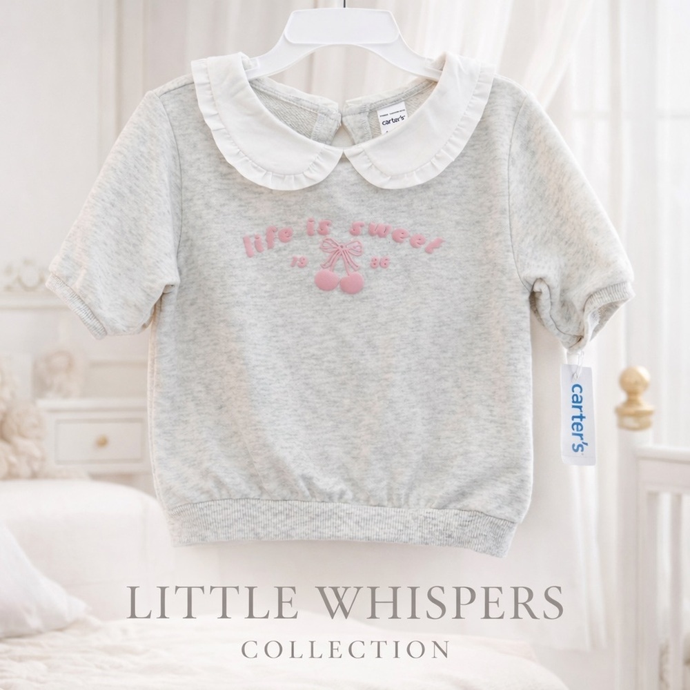 Carter’s 4T Girl Peter Pan Collar Sweatshirt Life Is Sweet Cherry Top NWT
